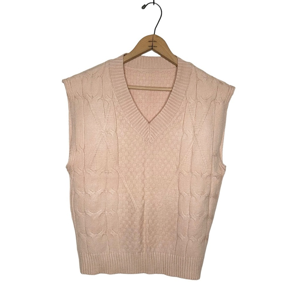Blush Pink Cable Knit V-neck Sweater Vest Size Medium